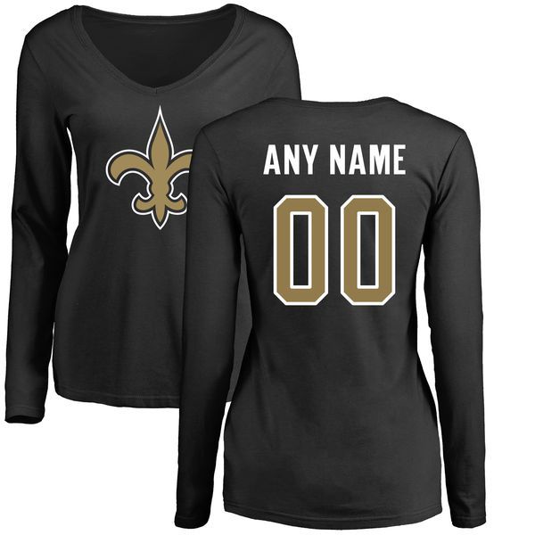 Women New Orleans Saints NFL Pro Line Black Custom Name and Number Logo Slim Fit Long Sleeve T-Shirt->->Sports Accessory